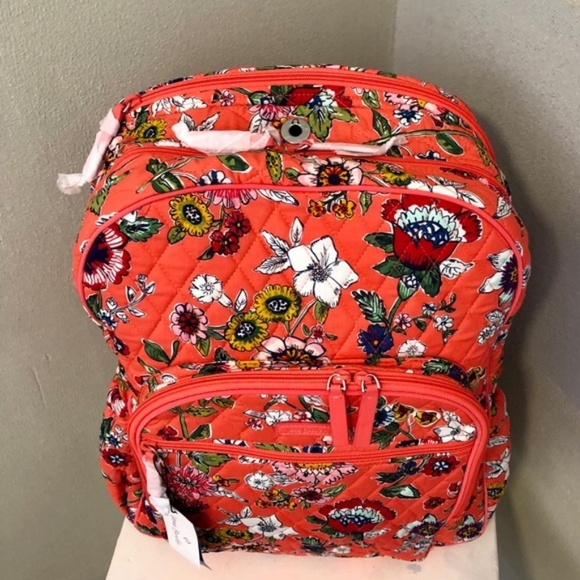 Vera Bradley Campus Backpack Laptop Coral floral - Picture 2 of 7